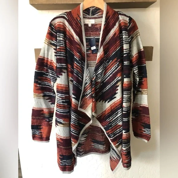 Lucky Brand|Boho Aztec print open front knit drapey cardigan,NWT,Size small-CUTE - Picture 4 of 16